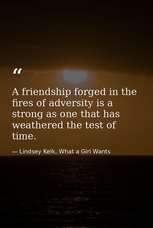 A friendship forged in the fires of adversity is a strong as one that has weathered the test of time. — Lindsey Kelk, What a Girl Wants