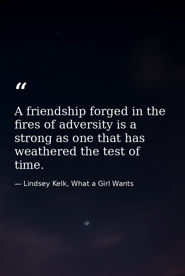A friendship forged in the fires of adversity is a strong as one that has weathered the test of time. — Lindsey Kelk, What a Girl Wants