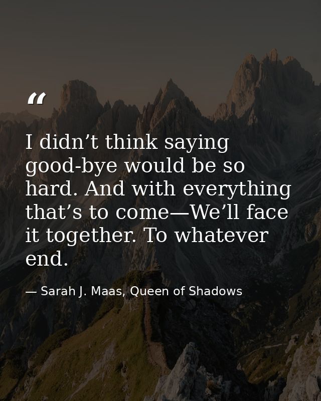 I didn’t think saying good-bye would be so hard. And with everything that’s to come—We’ll face it together. To whatever  — Sarah J. Maas, Queen of Shadows