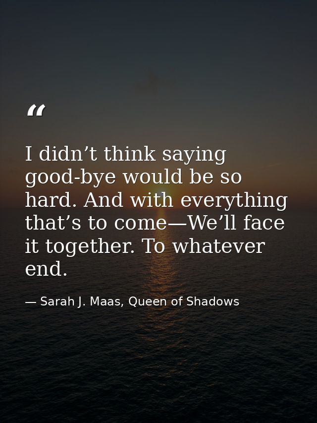 I didn’t think saying good-bye would be so hard. And with everything that’s to come—We’ll face it together. To whatever  — Sarah J. Maas, Queen of Shadows