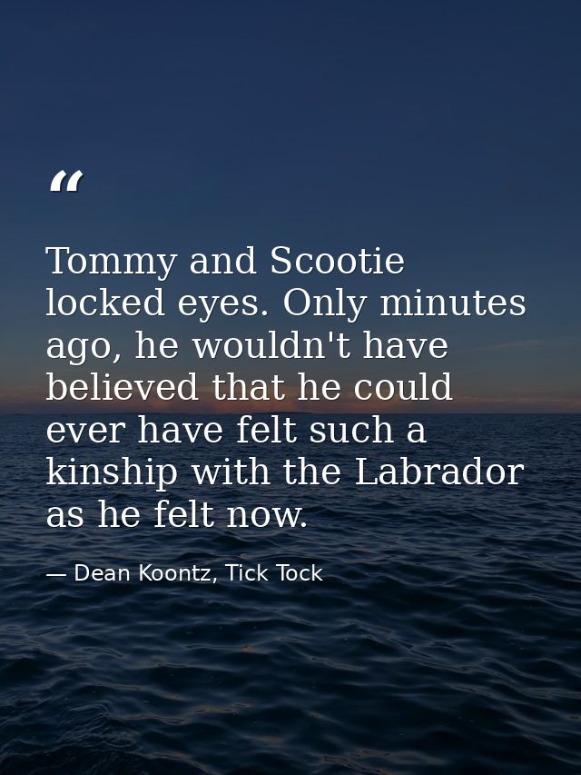 Tommy and Scootie locked eyes. Only minutes ago, he wouldn't have believed that he could ever have felt such a kinship w — Dean Koontz, Tick Tock