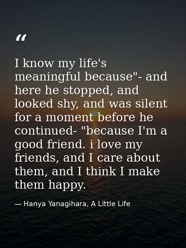 I know my life's meaningful because"- and here he stopped, and looked shy, and was silent for a moment before he continu — Hanya Yanagihara, A Little Life