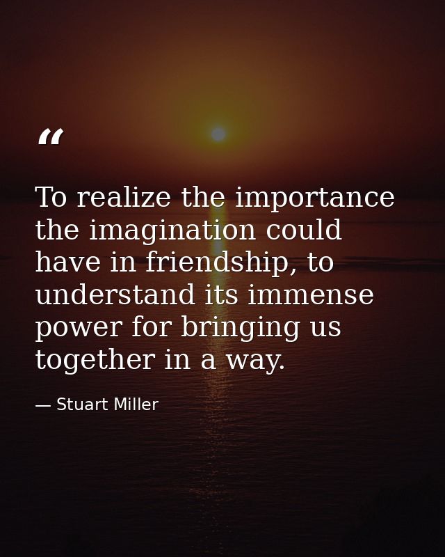 To realize the importance the imagination could have in friendship, to understand its immense power for bringing us toge — Stuart Miller