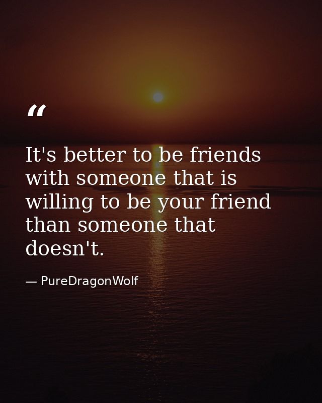 It's better to be friends with someone that is willing to be your friend than someone that doesn't. — PureDragonWolf