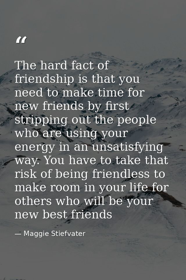 The hard fact of friendship is that you need to make time for new friends by first stripping out the people who are usin — Maggie Stiefvater