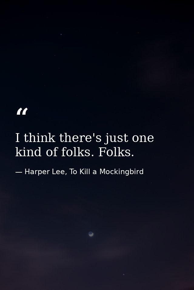 I think there's just one kind of folks. Folks. — Harper Lee, To Kill a Mockingbird