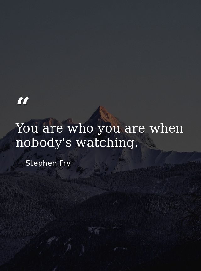 You are who you are when nobody's watching. — Stephen Fry