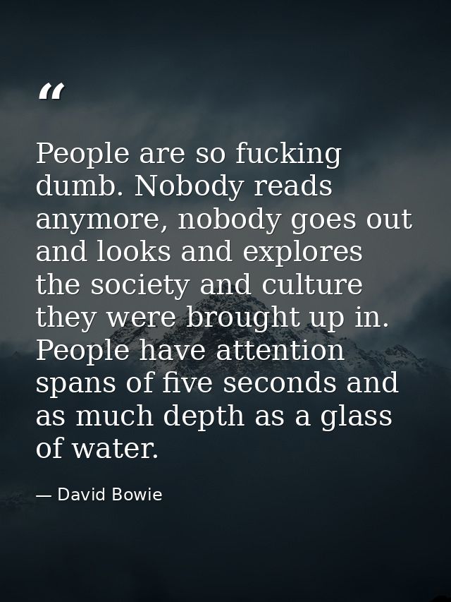 People are so fucking dumb. Nobody reads anymore, nobody goes out and looks and explores the society and culture they we — David Bowie