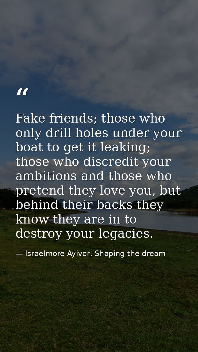 Fake friends; those who only drill holes under your boat to get it leaking; those who discredit your ambitions and those — Israelmore Ayivor, Shaping the dream