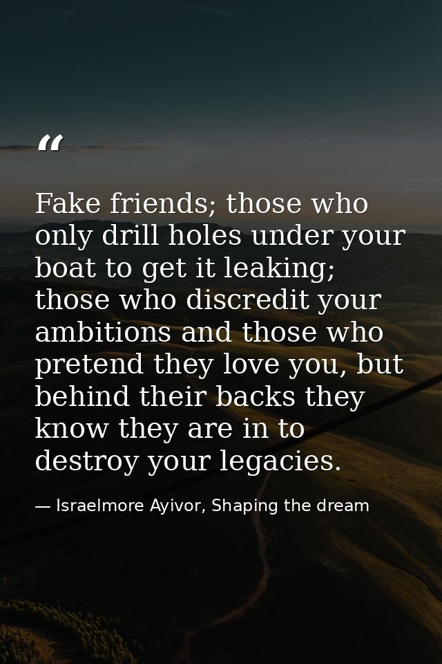 Fake friends; those who only drill holes under your boat to get it leaking; those who discredit your ambitions and those — Israelmore Ayivor, Shaping the dream