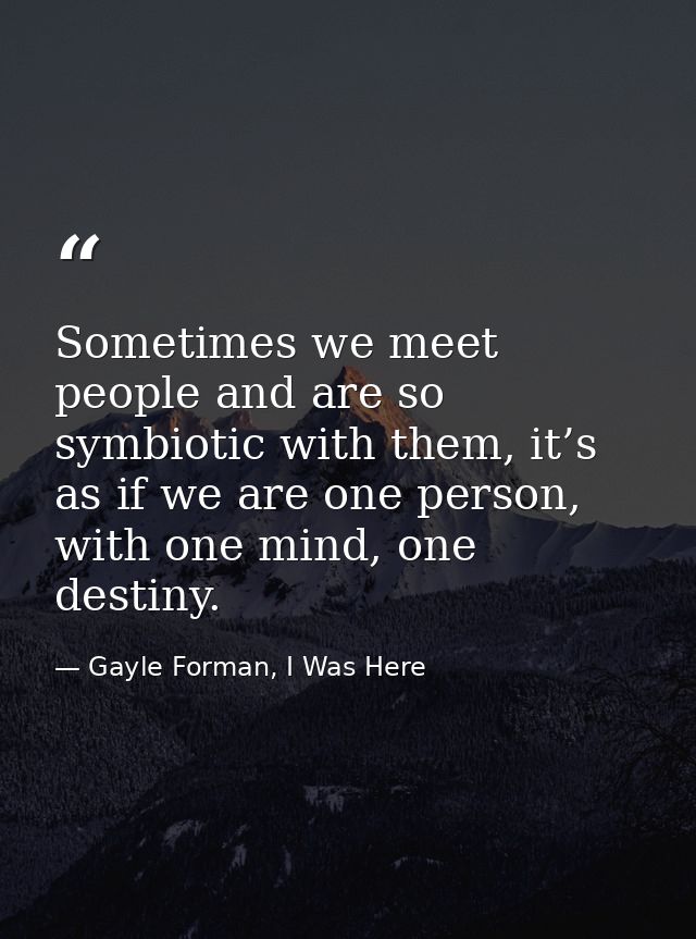 Sometimes we meet people and are so symbiotic with them, it’s as if we are one person, with one mind, one destiny. — Gayle Forman, I Was Here