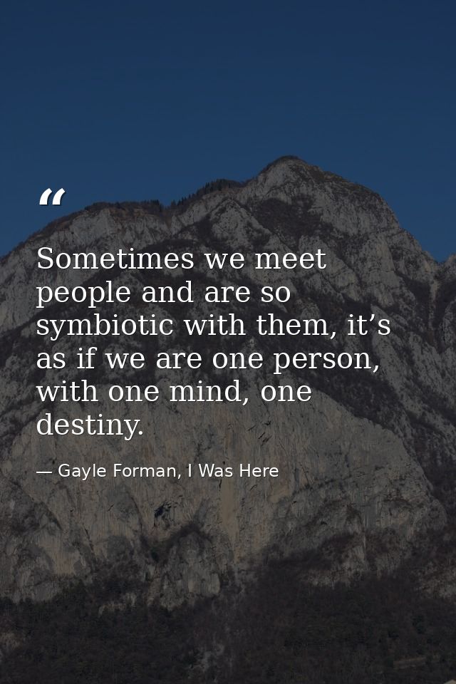 Sometimes we meet people and are so symbiotic with them, it’s as if we are one person, with one mind, one destiny. — Gayle Forman, I Was Here