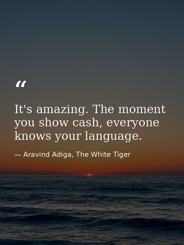 It's amazing. The moment you show cash, everyone knows your language. — Aravind Adiga, The White Tiger