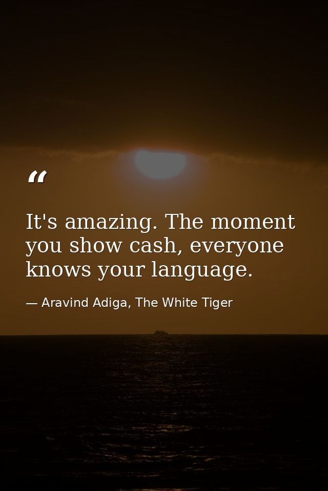 It's amazing. The moment you show cash, everyone knows your language. — Aravind Adiga, The White Tiger