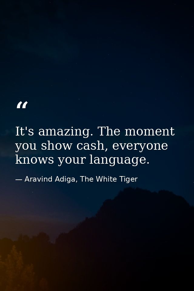 It's amazing. The moment you show cash, everyone knows your language. — Aravind Adiga, The White Tiger