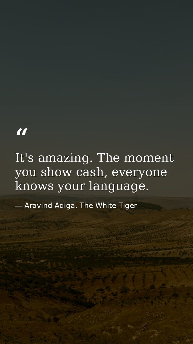 It's amazing. The moment you show cash, everyone knows your language. — Aravind Adiga, The White Tiger