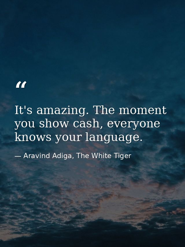 It's amazing. The moment you show cash, everyone knows your language. — Aravind Adiga, The White Tiger