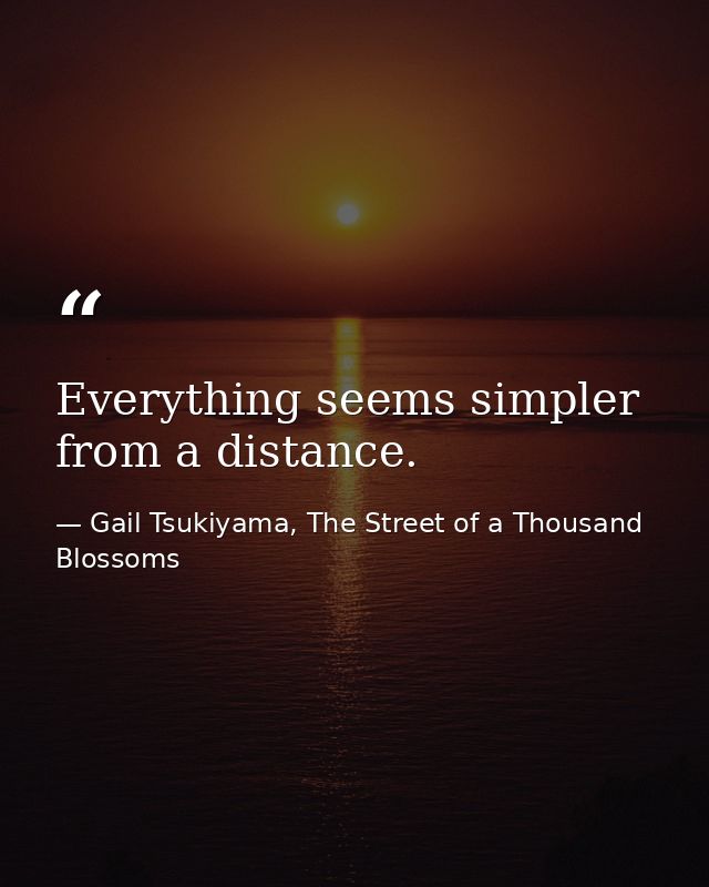 Everything seems simpler from a distance. — Gail Tsukiyama, The Street of a Thousand Blossoms