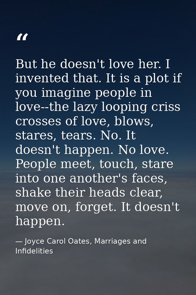 But he doesn't love her. I invented that. It is a plot if you imagine people in love--the lazy looping criss crosses of  — Joyce Carol Oates, Marriages and Infidelities