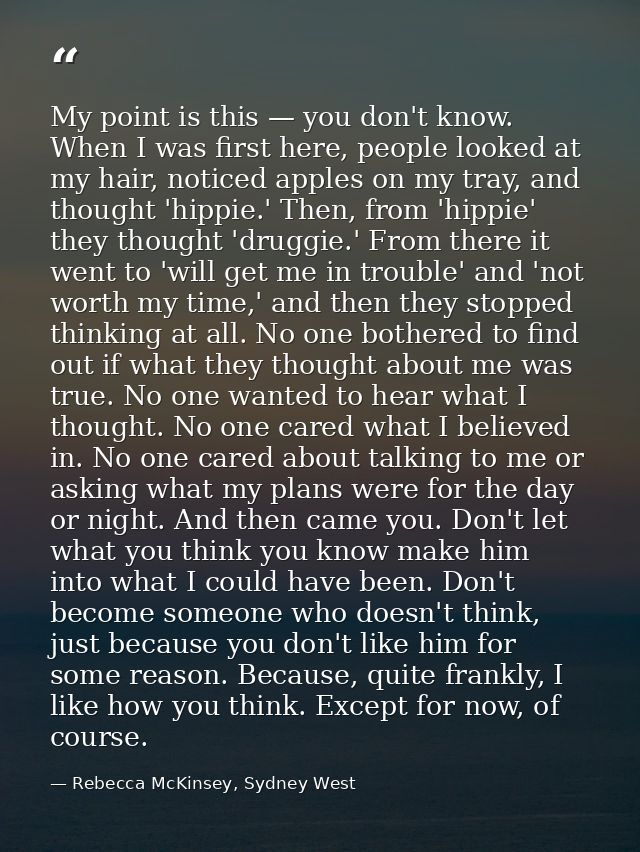 My point is this — you don't know. When I was first here, people looked at my hair, noticed apples on my tray, and thoug — Rebecca McKinsey, Sydney West