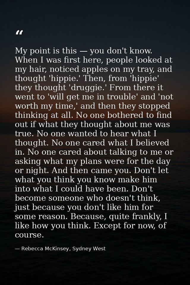 My point is this — you don't know. When I was first here, people looked at my hair, noticed apples on my tray, and thoug — Rebecca McKinsey, Sydney West