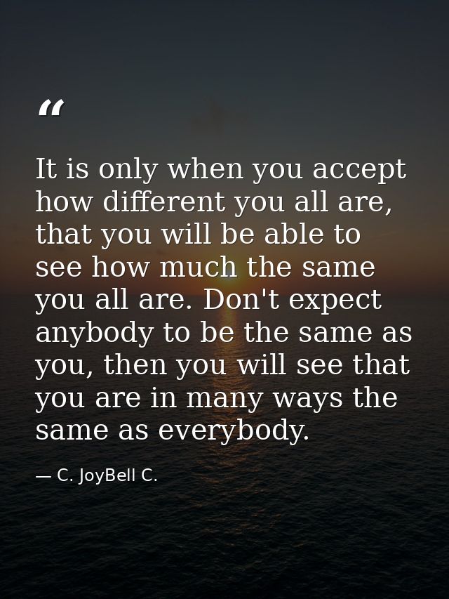 It is only when you accept how different you all are, that you will be able to see how much the same you all are. Don't  — C. JoyBell C.