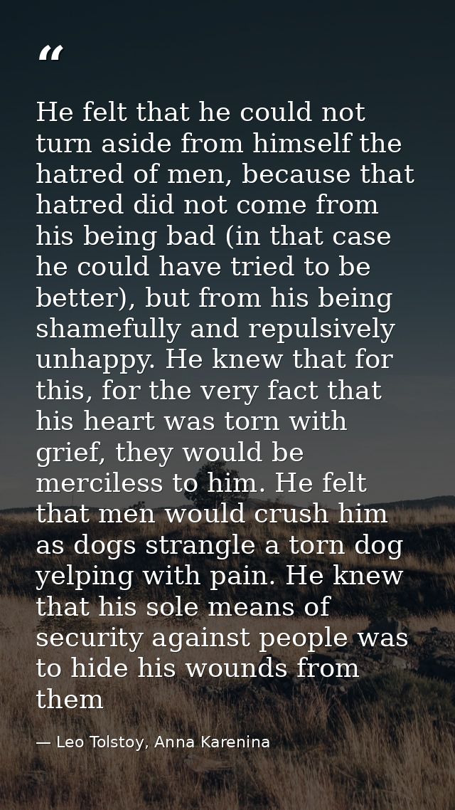 He felt that he could not turn aside from himself the hatred of men, because that hatred did not come from his being bad — Leo Tolstoy, Anna Karenina