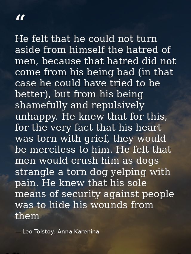 He felt that he could not turn aside from himself the hatred of men, because that hatred did not come from his being bad — Leo Tolstoy, Anna Karenina