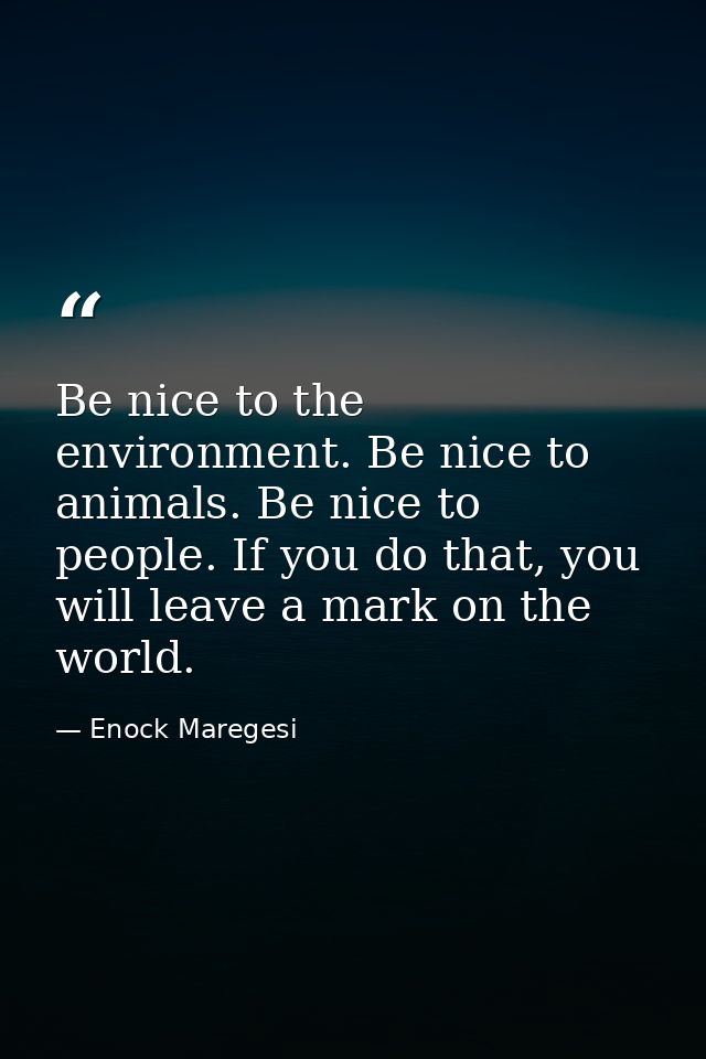 Be nice to the environment. Be nice to animals. Be nice to people. If you do that, you will leave a mark on the world. — Enock Maregesi