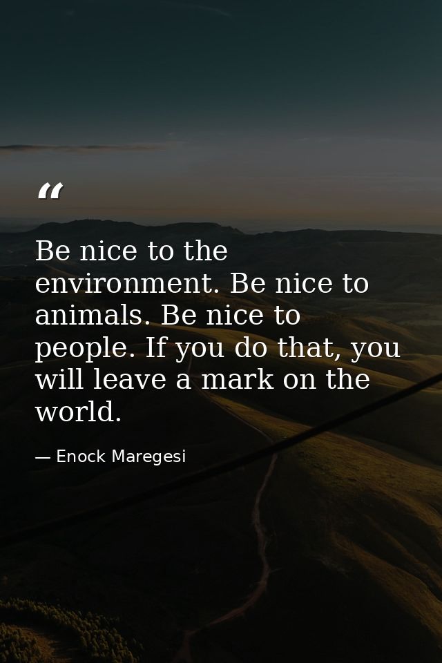 Be nice to the environment. Be nice to animals. Be nice to people. If you do that, you will leave a mark on the world. — Enock Maregesi