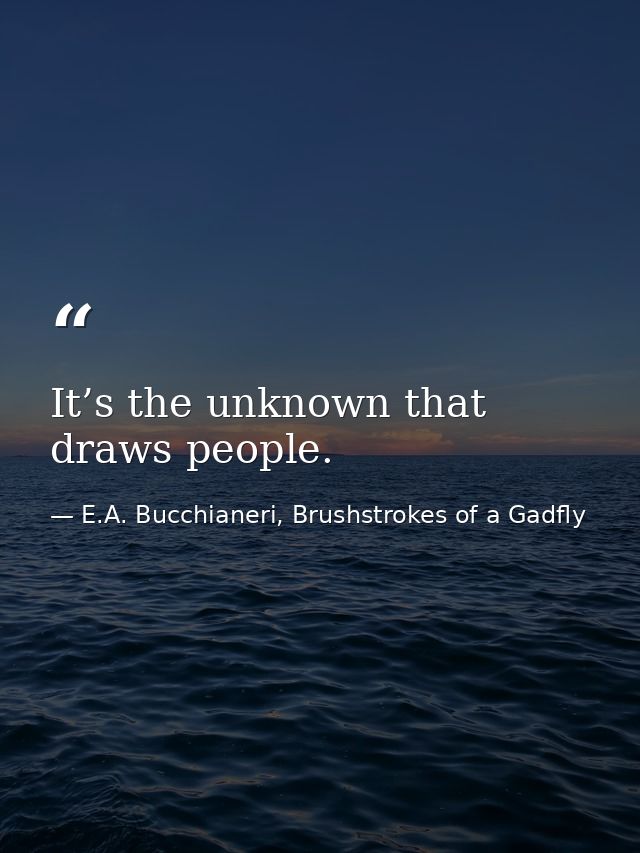 It’s the unknown that draws people. — E.A. Bucchianeri, Brushstrokes of a Gadfly
