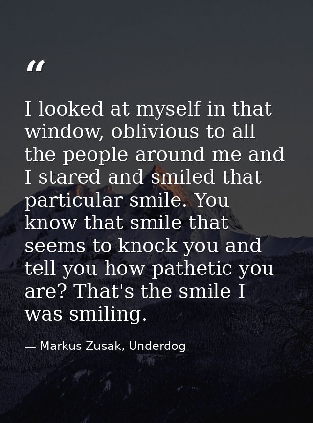 I looked at myself in that window, oblivious to all the people around me and I stared and smiled that particular smile.  — Markus Zusak, Underdog
