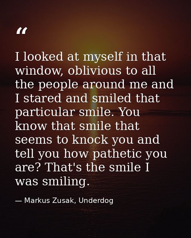 I looked at myself in that window, oblivious to all the people around me and I stared and smiled that particular smile.  — Markus Zusak, Underdog