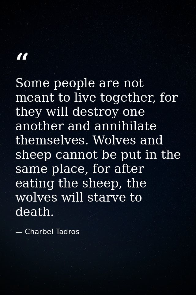 Some people are not meant to live together, for they will destroy one another and annihilate themselves. Wolves and shee — Charbel Tadros