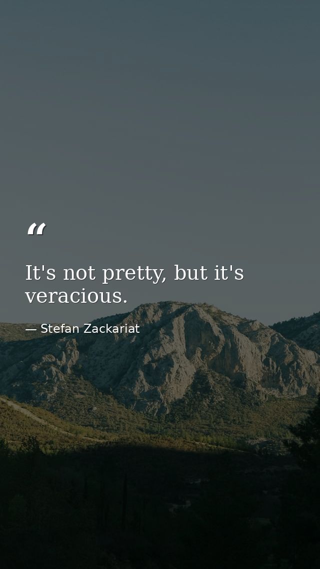 It's not pretty, but it's veracious. — Stefan Zackariat