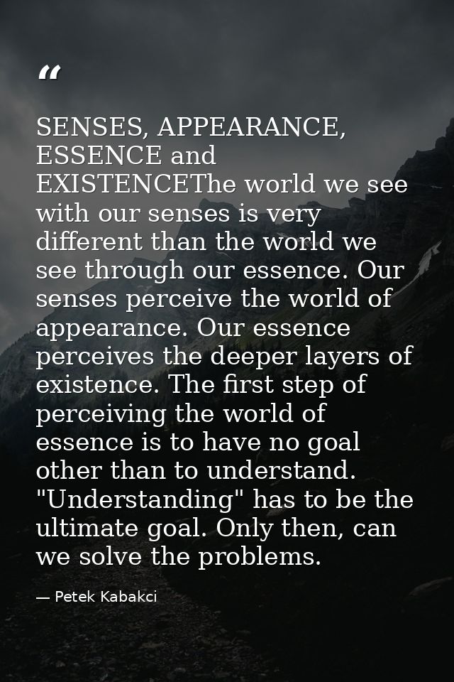 SENSES, APPEARANCE, ESSENCE and EXISTENCEThe world we see with our senses is very different than the world we see throug — Petek Kabakci