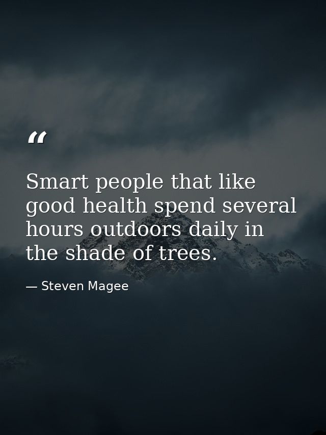 Smart people that like good health spend several hours outdoors daily in the shade of trees. — Steven Magee