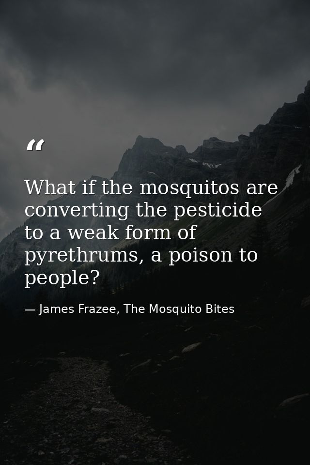 What if the mosquitos are converting the pesticide to a weak form of pyrethrums, a poison to people? — James Frazee, The Mosquito Bites