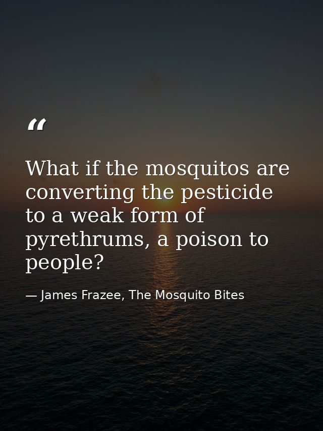 What if the mosquitos are converting the pesticide to a weak form of pyrethrums, a poison to people? — James Frazee, The Mosquito Bites