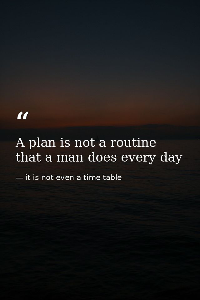 A plan is not a routine that a man does every day — it is not even a time table