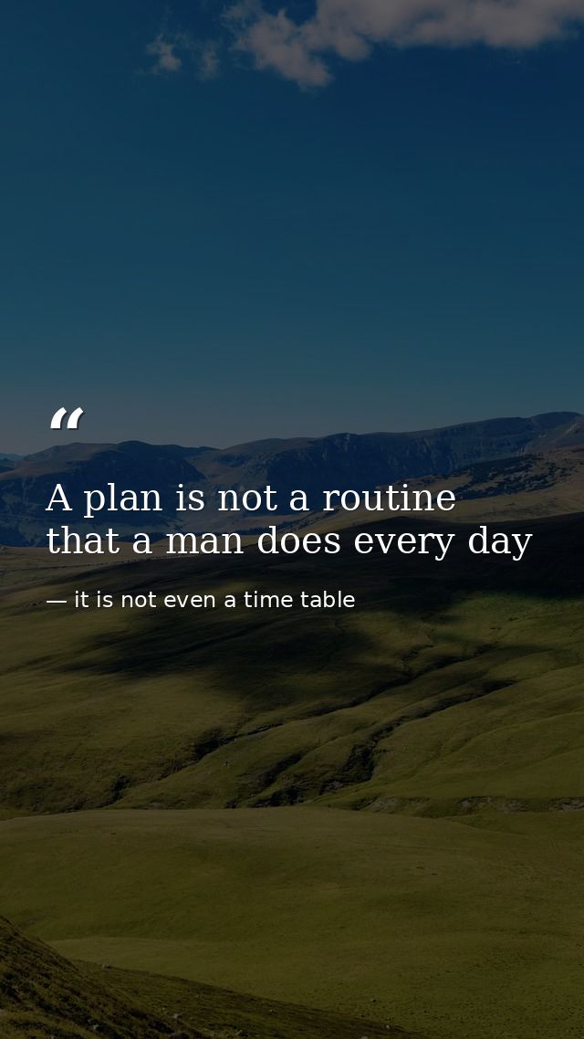 A plan is not a routine that a man does every day — it is not even a time table