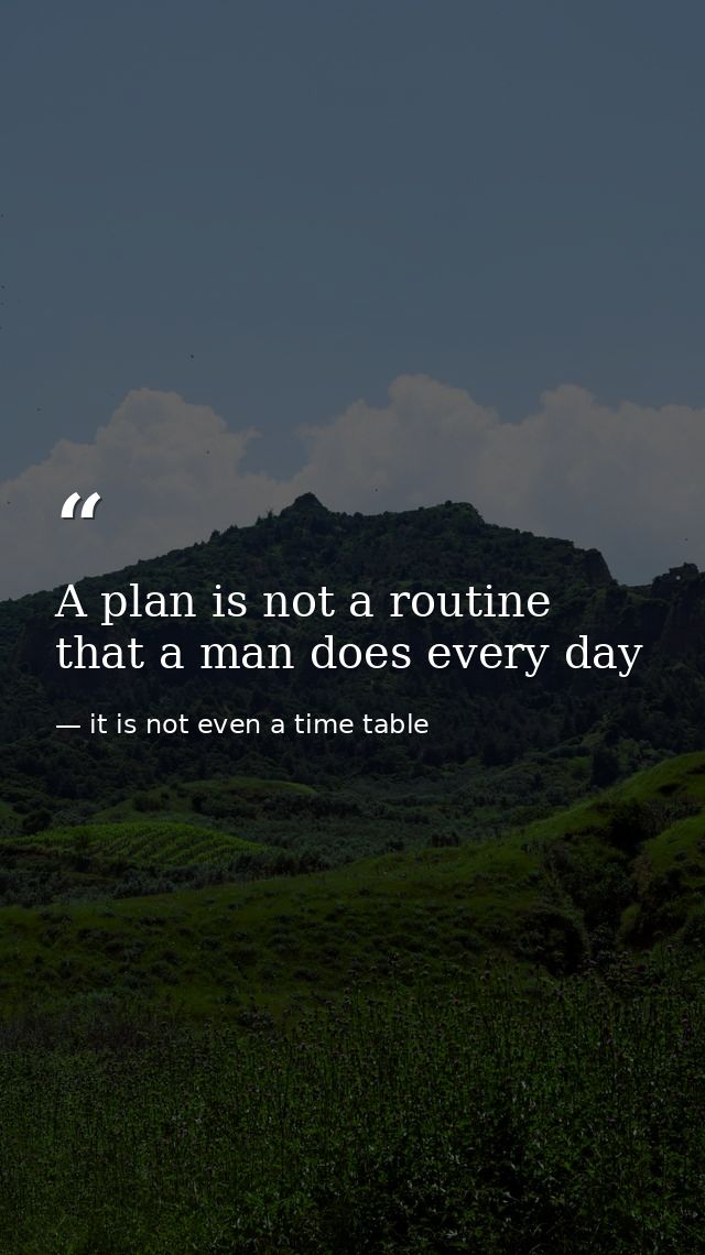 A plan is not a routine that a man does every day — it is not even a time table
