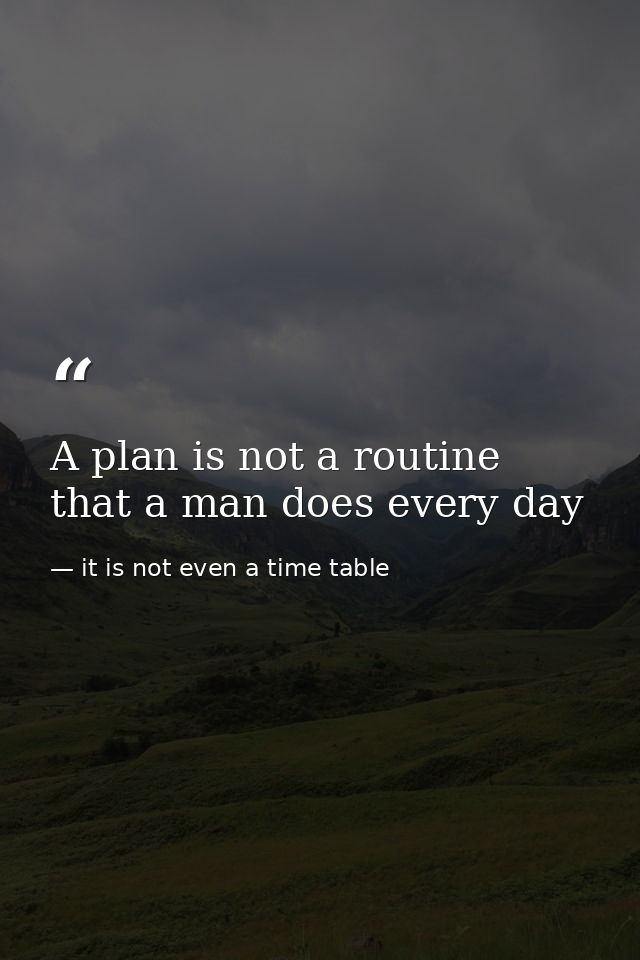 A plan is not a routine that a man does every day — it is not even a time table