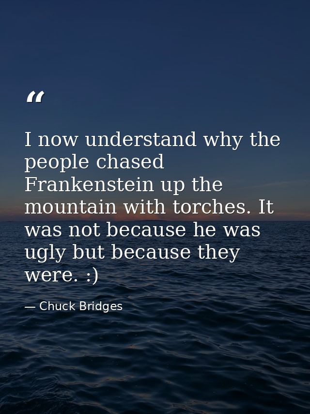 I now understand why the people chased Frankenstein up the mountain with torches. It was not because he was ugly but bec — Chuck Bridges