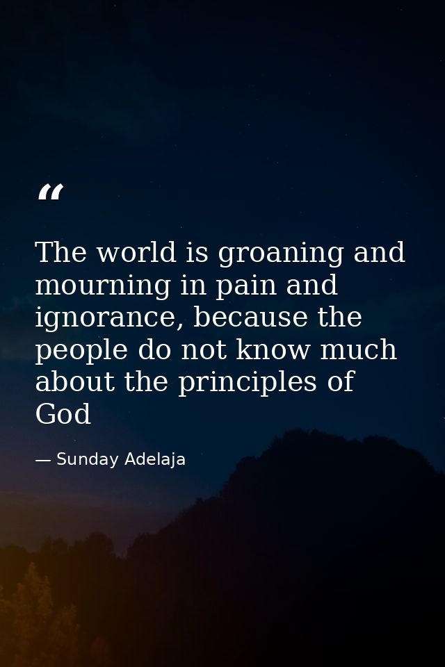The world is groaning and mourning in pain and ignorance, because the people do not know much about the principles of Go — Sunday Adelaja