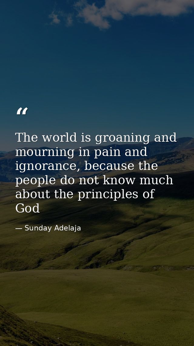 The world is groaning and mourning in pain and ignorance, because the people do not know much about the principles of Go — Sunday Adelaja