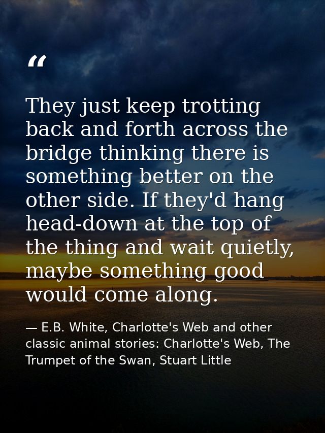 They just keep trotting back and forth across the bridge thinking there is something better on the other side. If they'd — E.B. White, Charlotte's Web and other classic animal stories: Charlotte's Web, The Trumpet of the Swan, Stuart Little