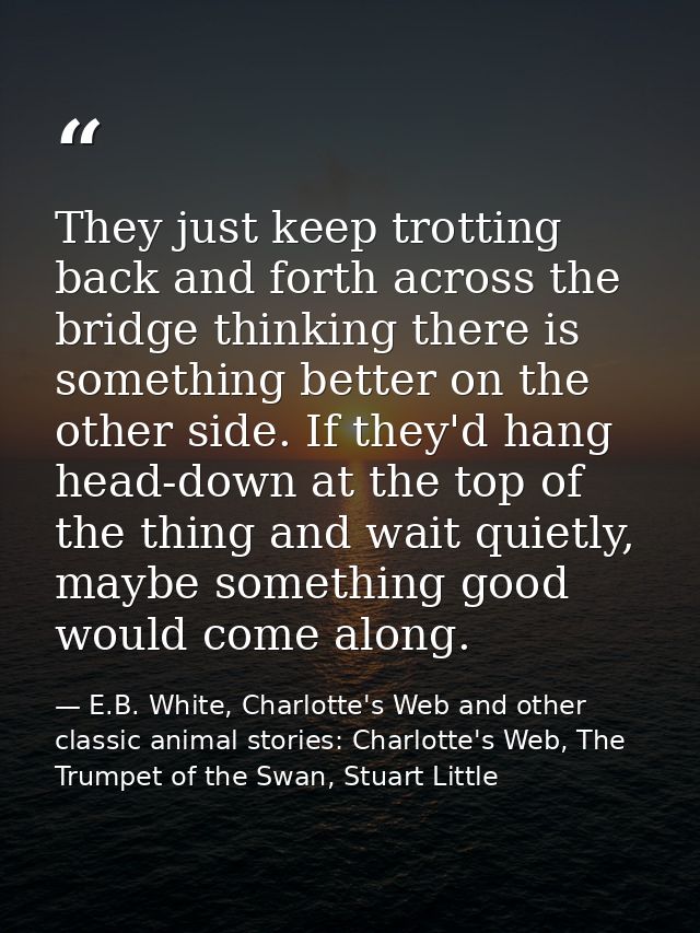 They just keep trotting back and forth across the bridge thinking there is something better on the other side. If they'd — E.B. White, Charlotte's Web and other classic animal stories: Charlotte's Web, The Trumpet of the Swan, Stuart Little