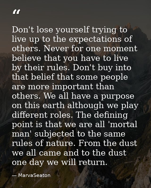 Don't lose yourself trying to live up to the expectations of others. Never for one moment believe that you have to live  — MarvaSeaton
