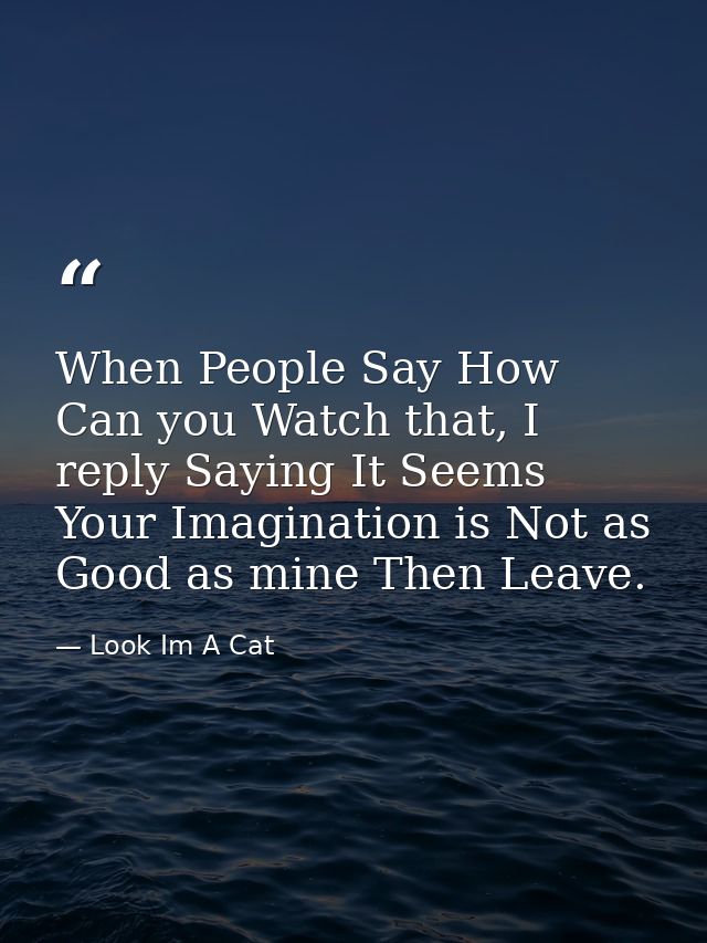 When People Say How Can you Watch that, I reply Saying It Seems Your Imagination is Not as Good as mine Then Leave. — Look Im A Cat
